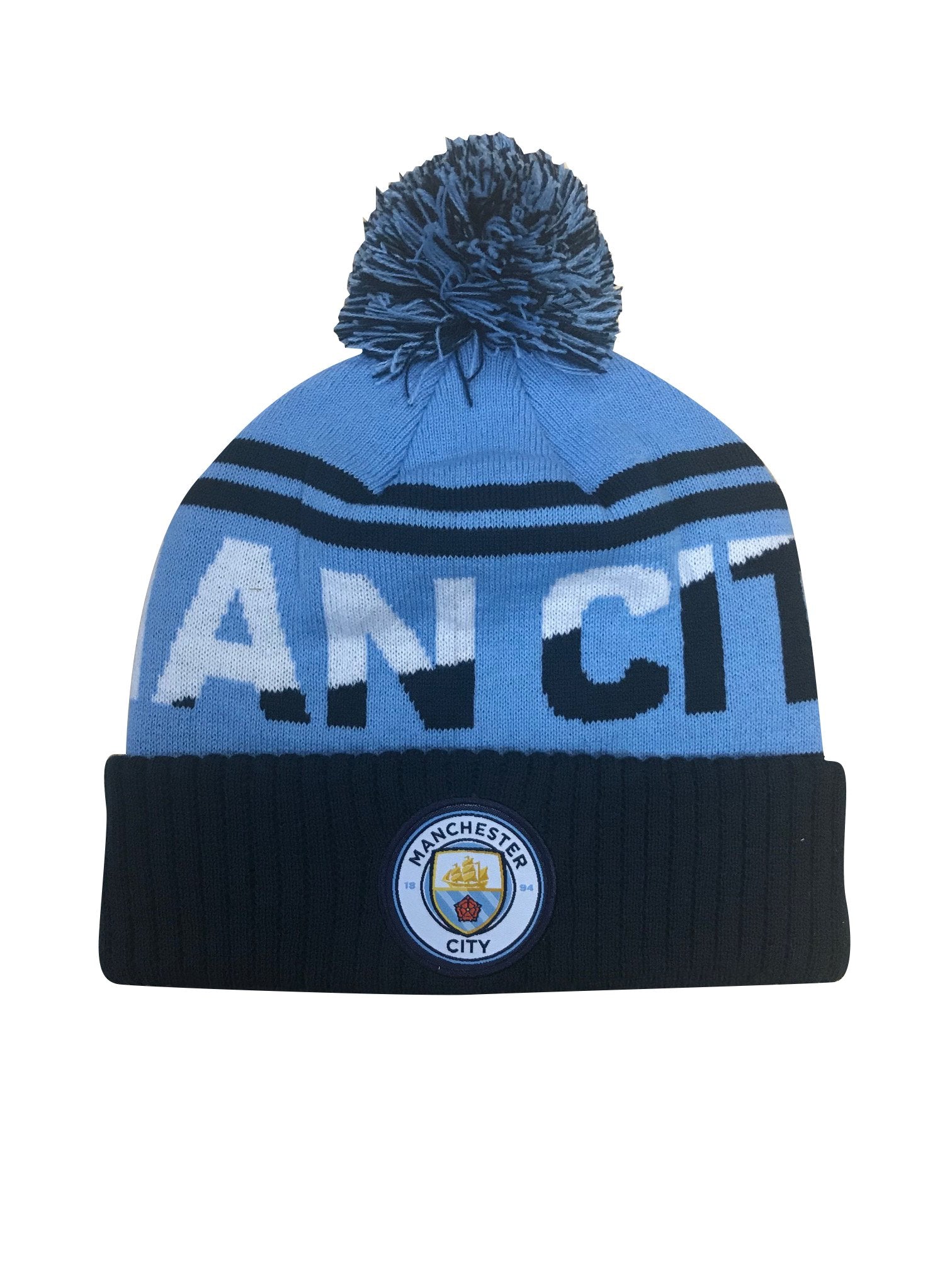 Man City Solid Cuff Pom Beanie